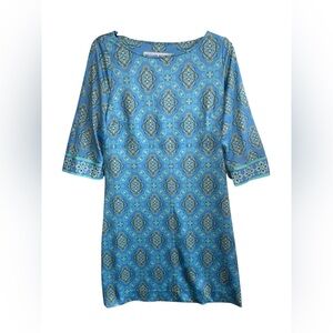 Gretchen Scott Designs Teal Blue and Cream Patterned Dress Size Medium
